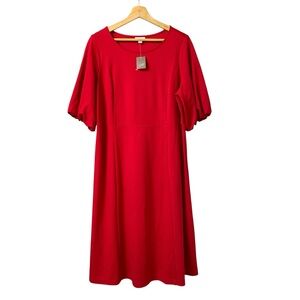 J.Jill cherry red puff half sleeve elegant evening midi dress size Medium NWT